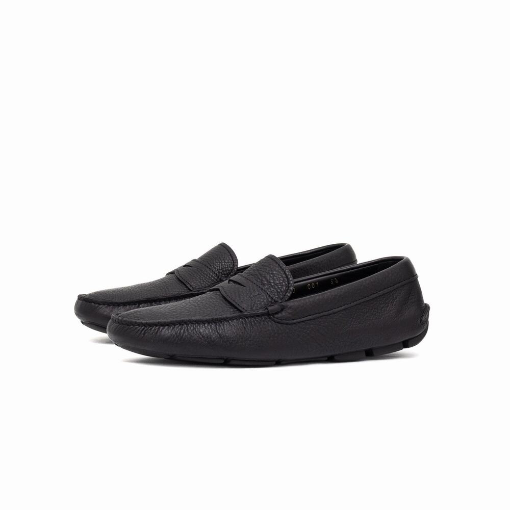950$ PRADA Men’s Black Daino Leather Slip On Driving Penny Loafer Shoes US10.5 - Picture 5 of 16
